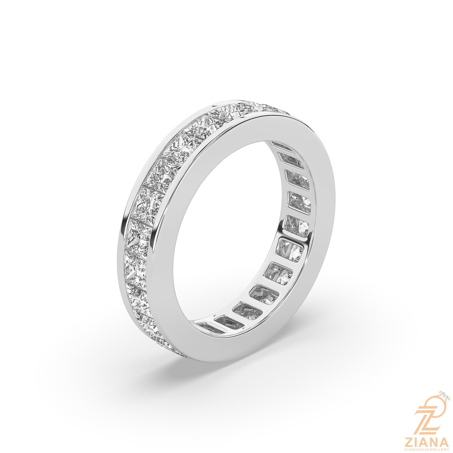 princess cut diamond channel set eternity ring