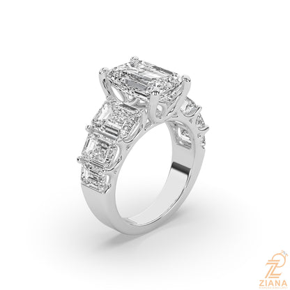 Emerald Cut Diamond Seven Stone Engagement Ring