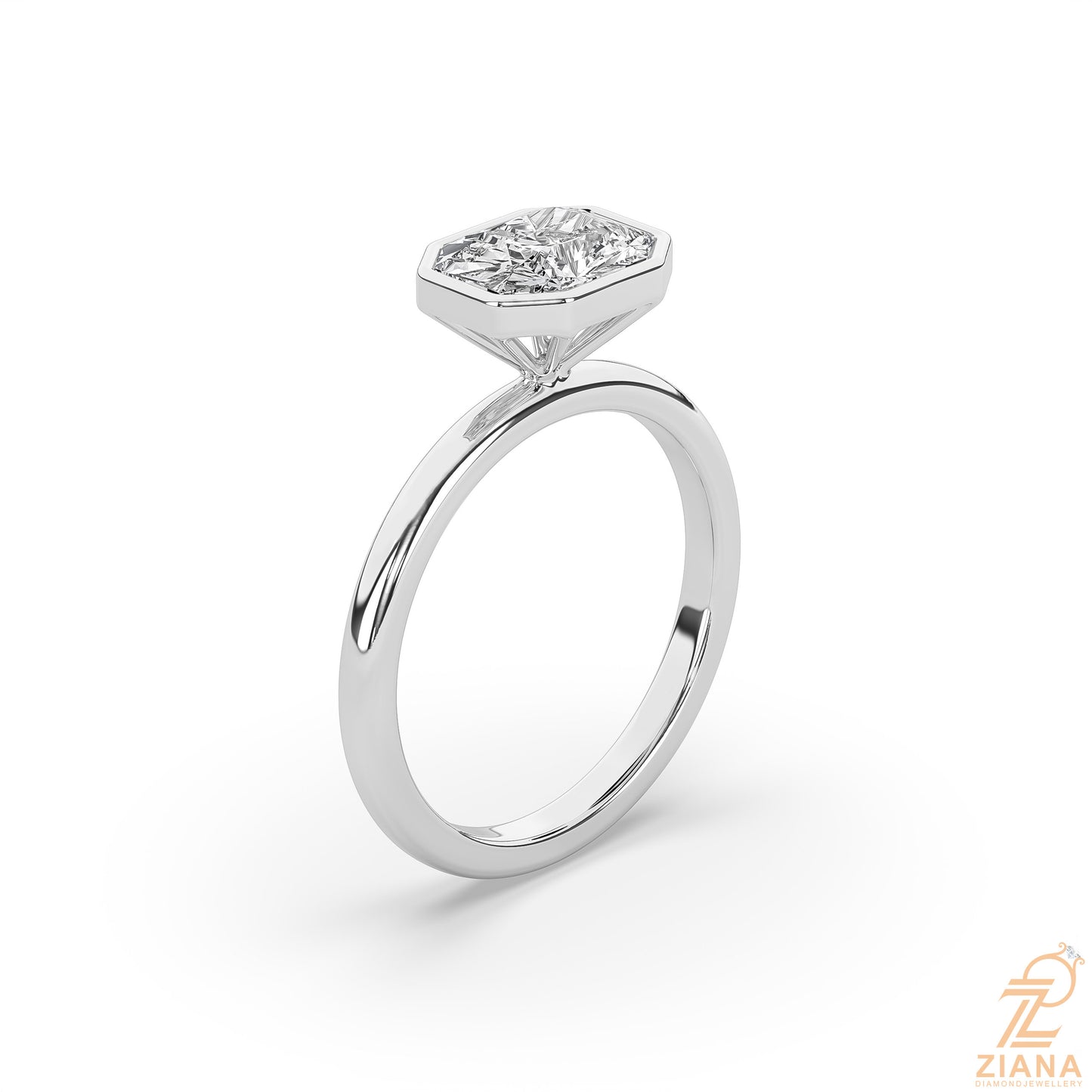 radiant cut bezel set solitaire engagement ring