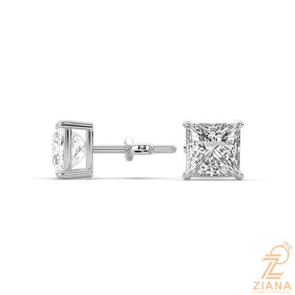 Princess Cut Solitaire Diamond Stud Earrings