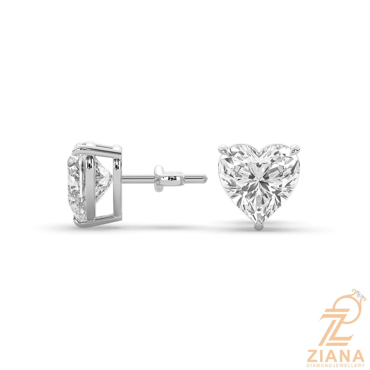 heart cut solitaire diamond stud earrings