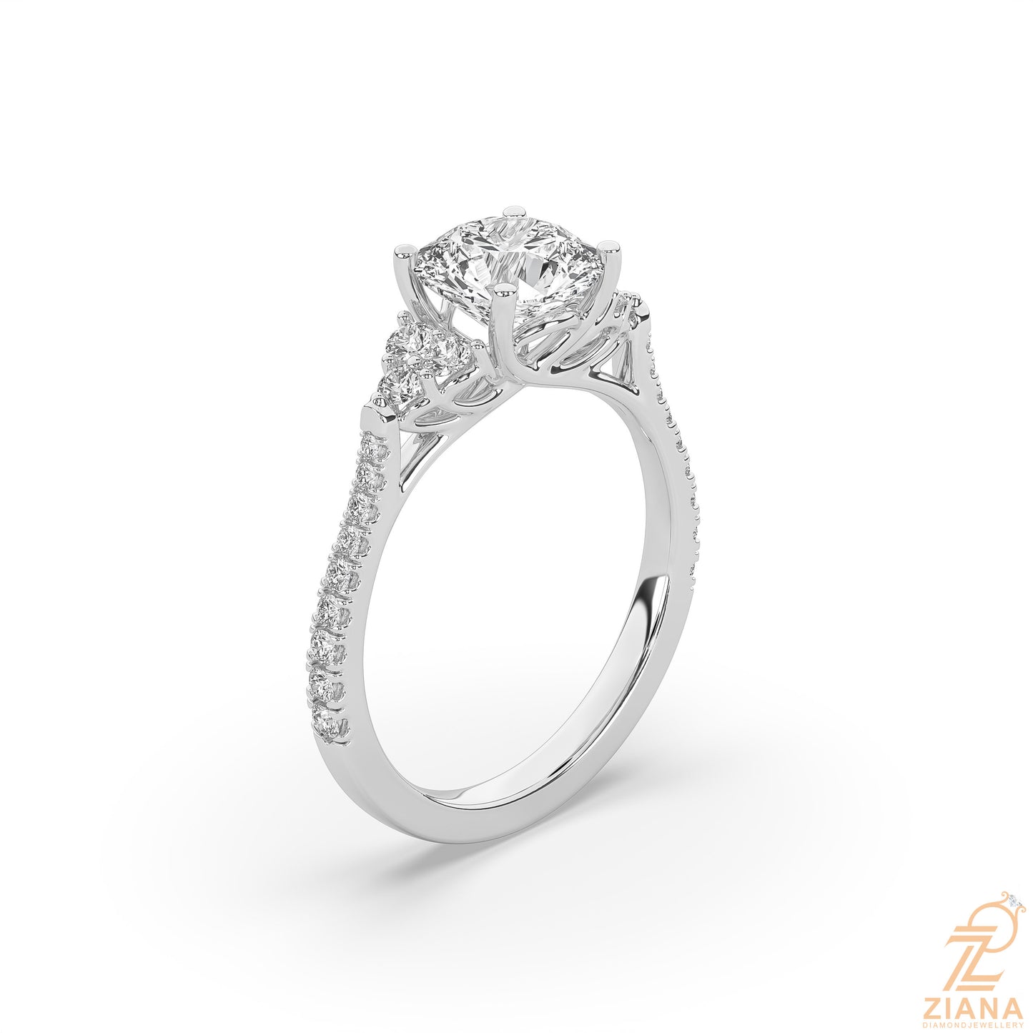 three stone round diamond ring