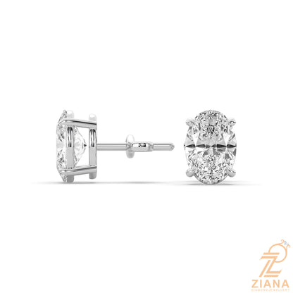 Oval Cut Solitaire Diamond Stud Earrings