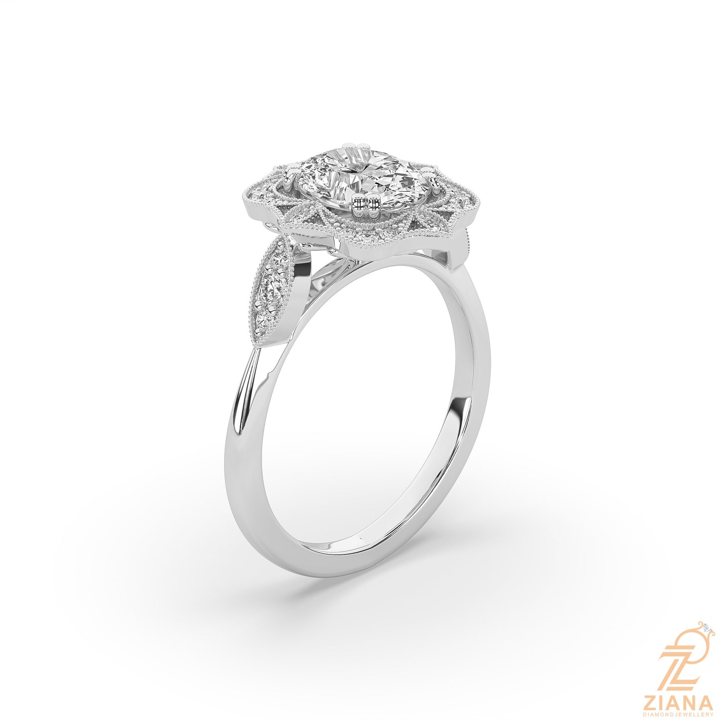vintage oval diamond halo engagement ring