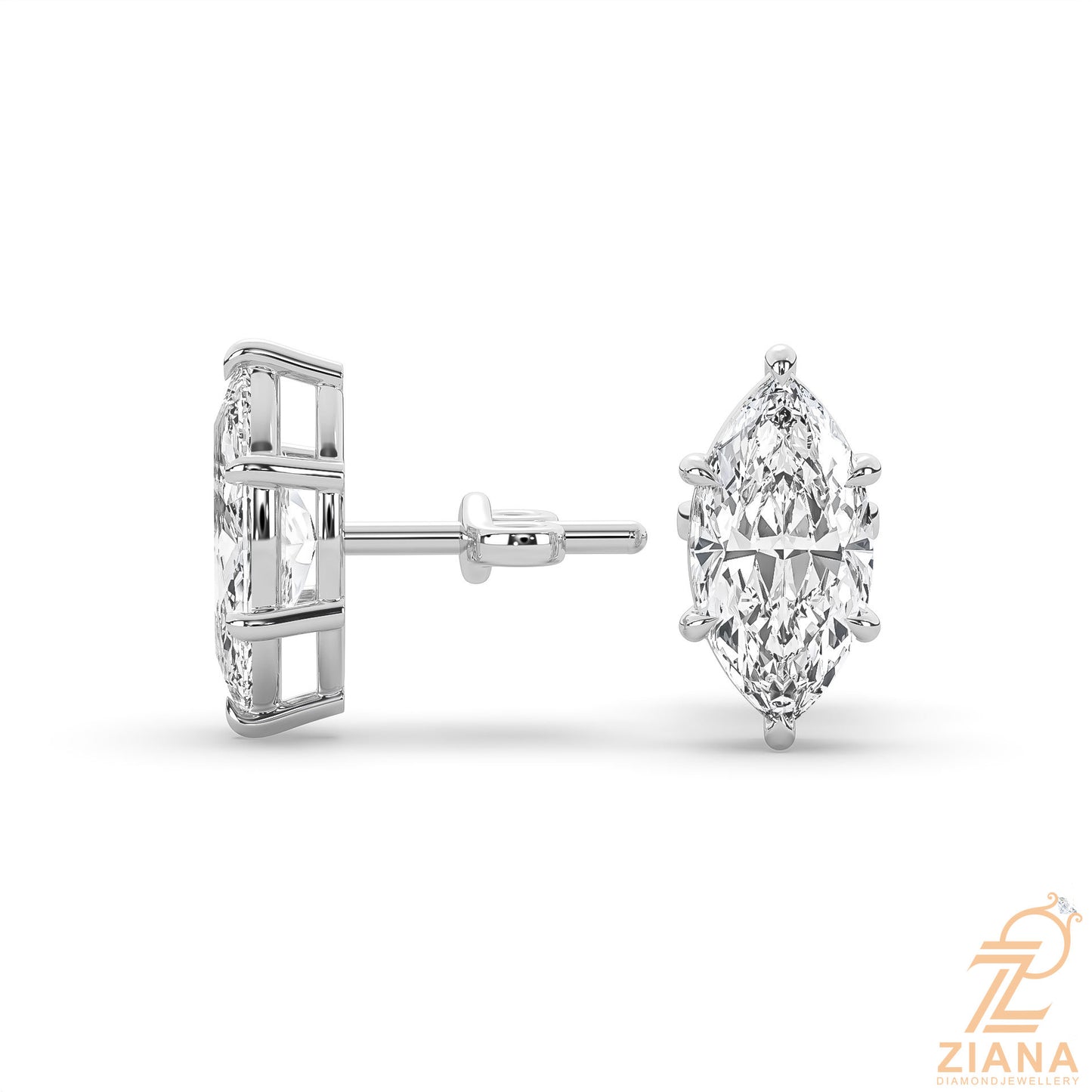 marquise cut solitaire diamond stud earrings