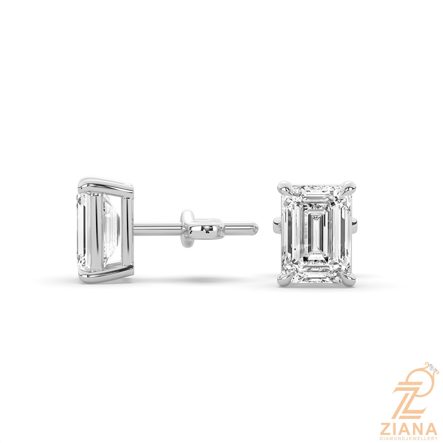 emerald cut solitaire diamond stud earrings