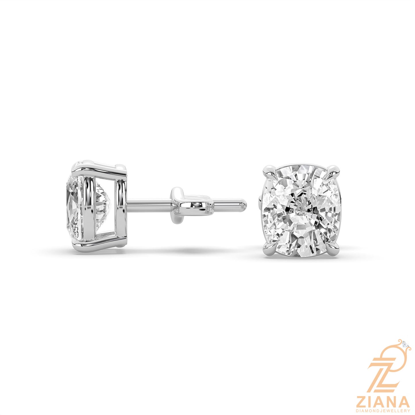cushion cut solitaire diamond stud earrings