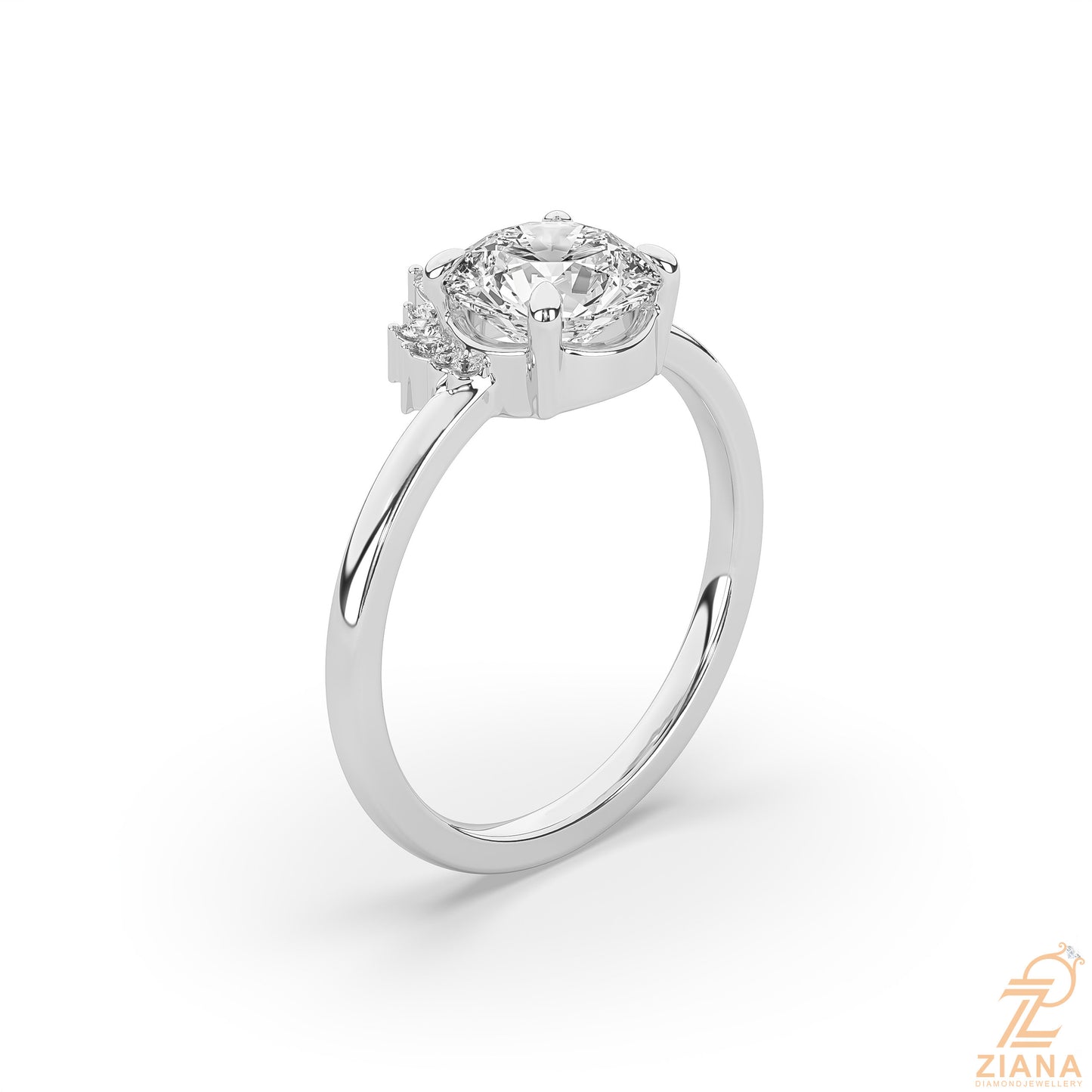 round brilliant diamond floral halo engagement ring
