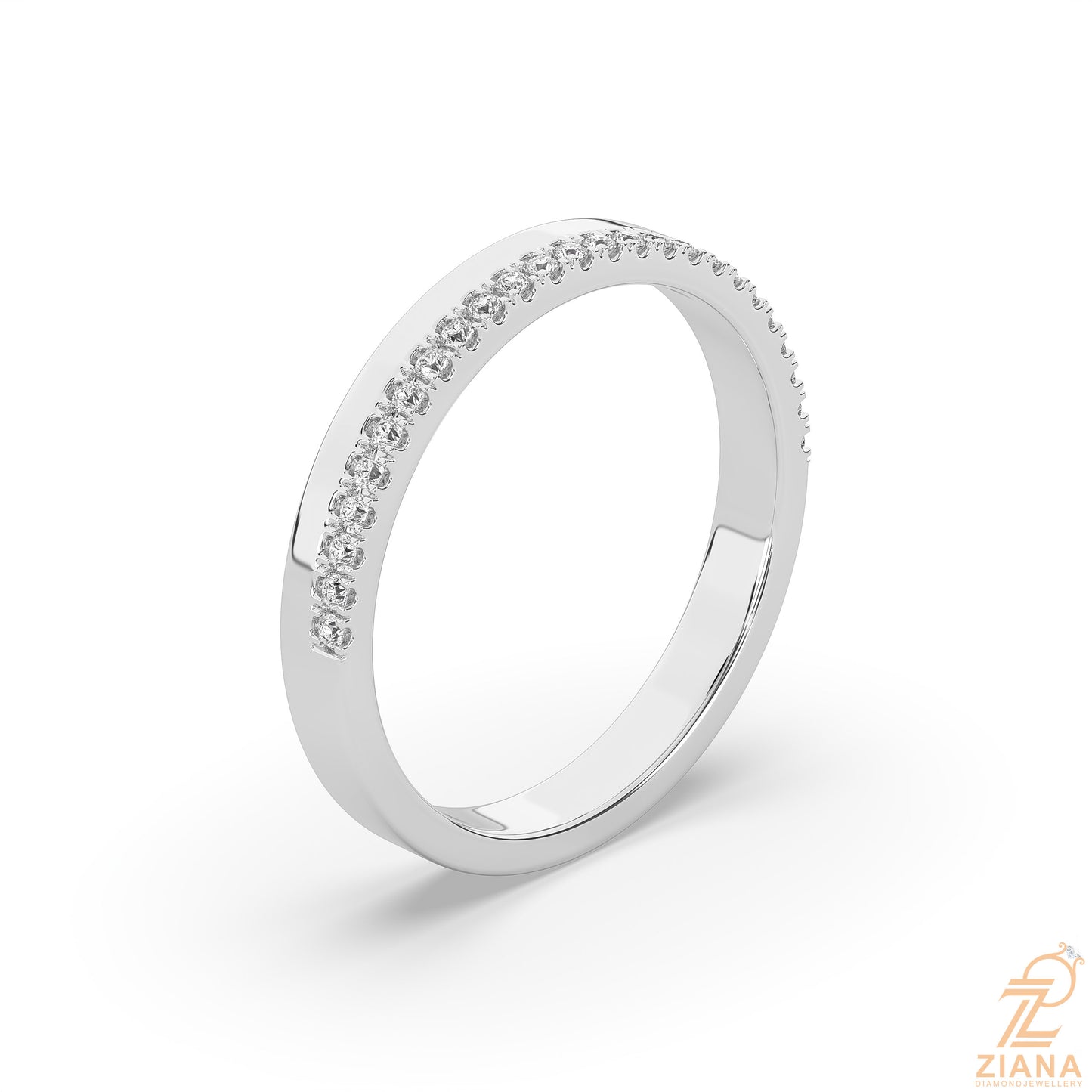 round cut diamond half eternity wedding band
