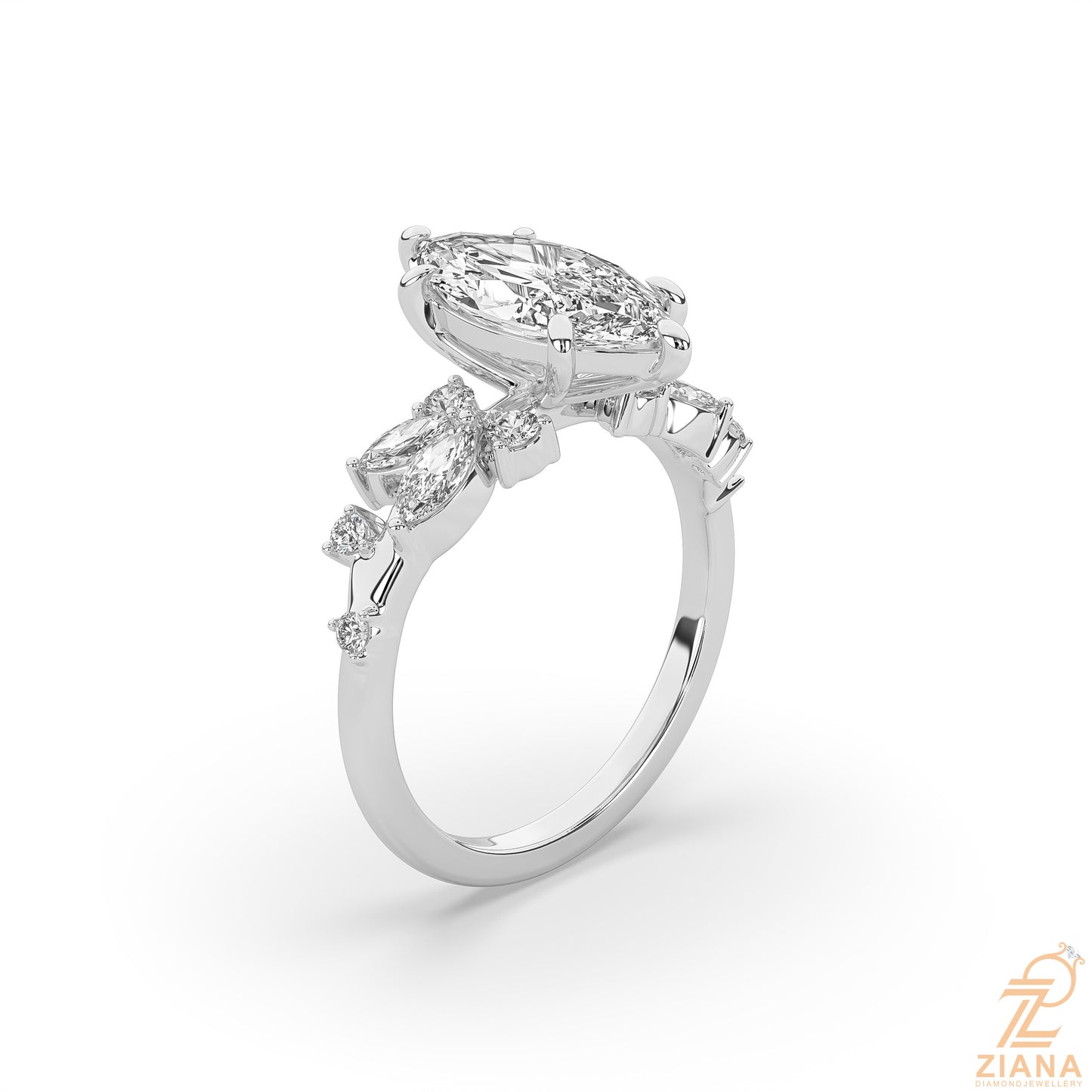 marquise diamond floral engagement ring