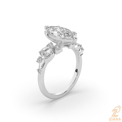 Marquise Diamond Floral Engagement Ring
