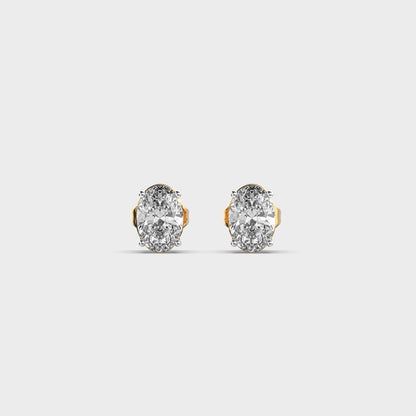 Oval Diamond 4-Prong Ear Studs