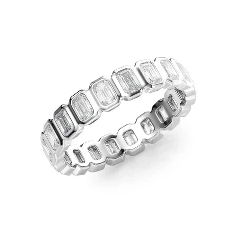 exquisite emrald bezel set eternity ring