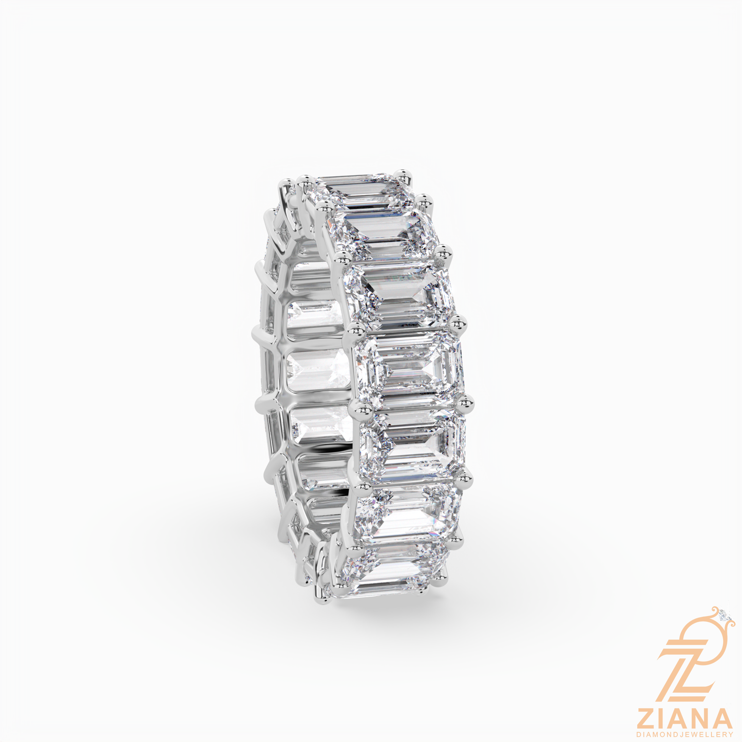 emerald cut diamond eternity band ring