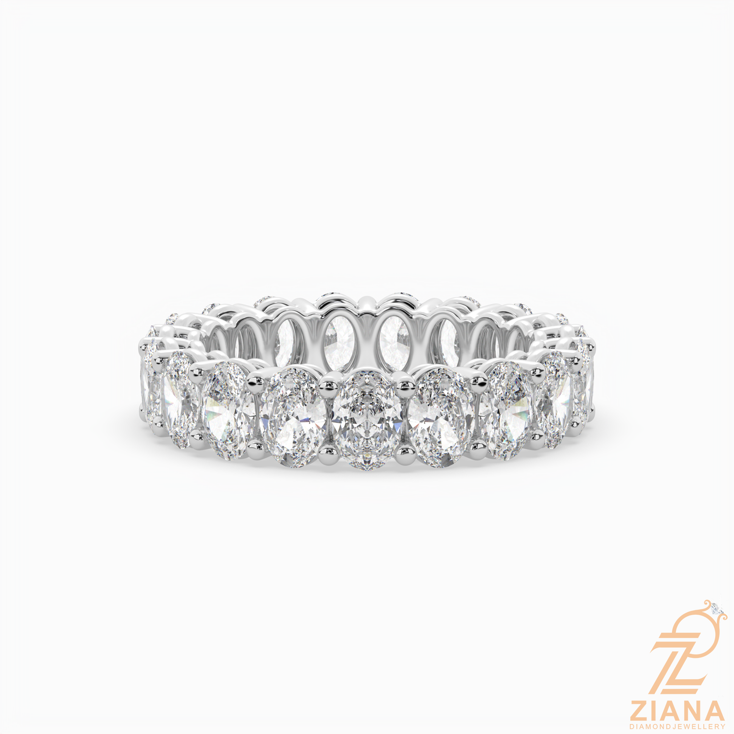 oval diamond eternity band ring