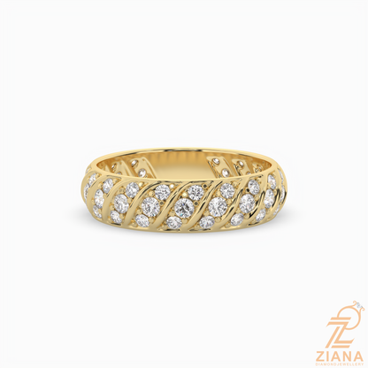 Vintage Leaf Pattern Diamond Wedding Band