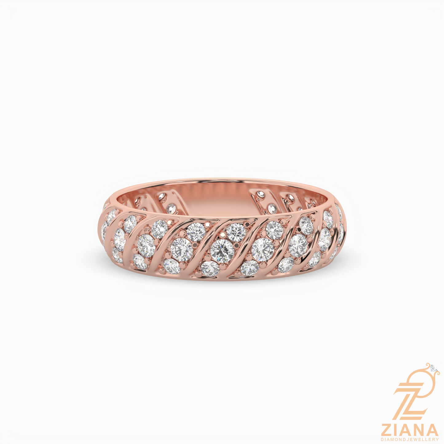 vintage leaf pattern diamond wedding band