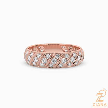 Vintage Leaf Pattern Diamond Wedding Band