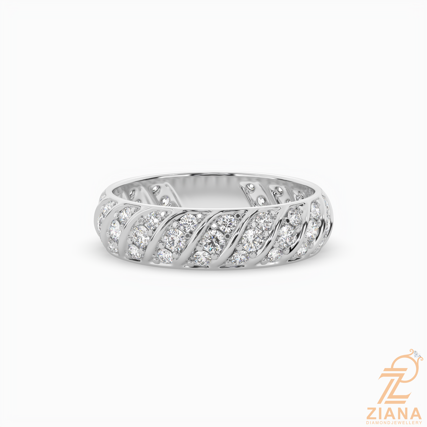 vintage leaf pattern diamond wedding band