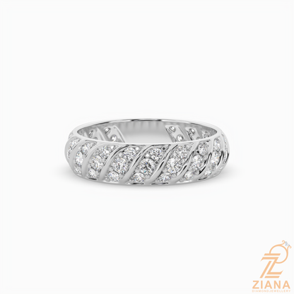 Vintage Leaf Pattern Diamond Wedding Band