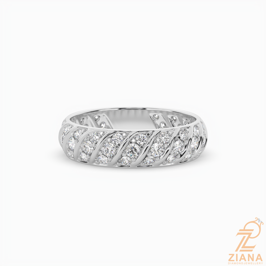 Vintage Leaf Pattern Diamond Wedding Band