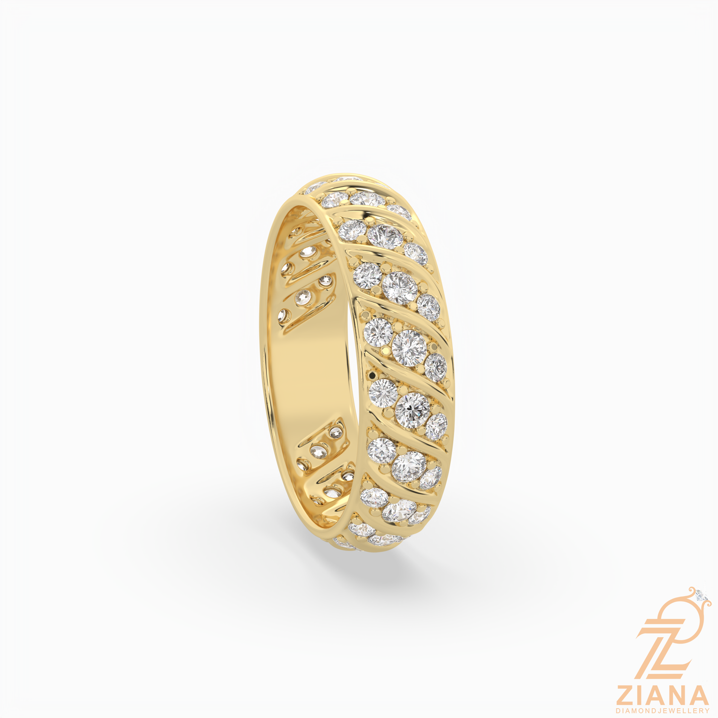 vintage leaf pattern diamond wedding band