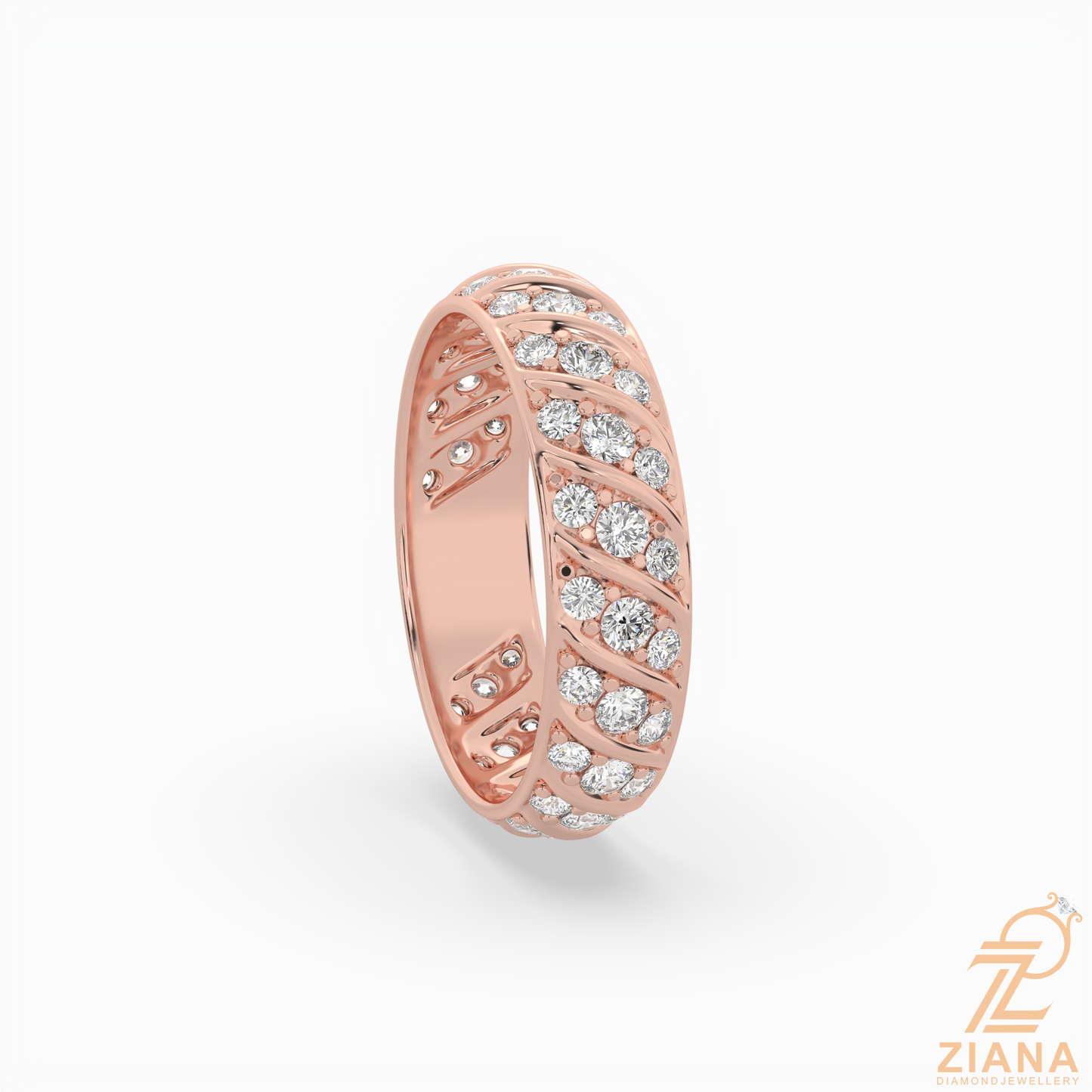 vintage leaf pattern diamond wedding band