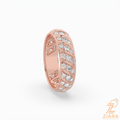 Vintage Leaf Pattern Diamond Wedding Band