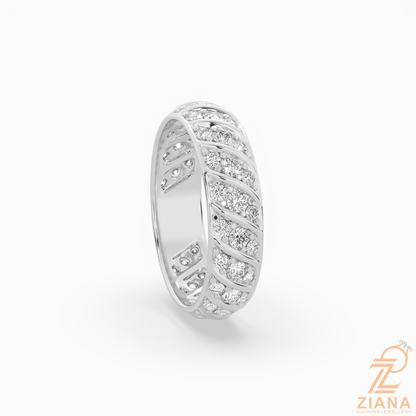Vintage Leaf Pattern Diamond Wedding Band