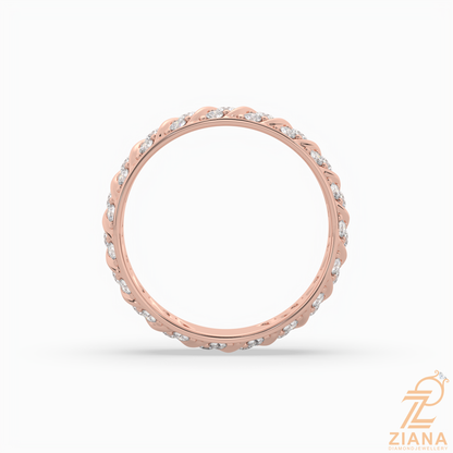 Vintage Leaf Pattern Diamond Wedding Band