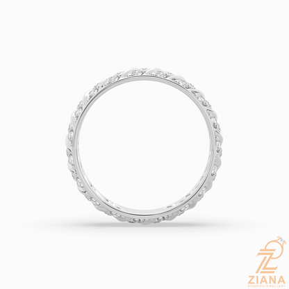 Vintage Leaf Pattern Diamond Wedding Band