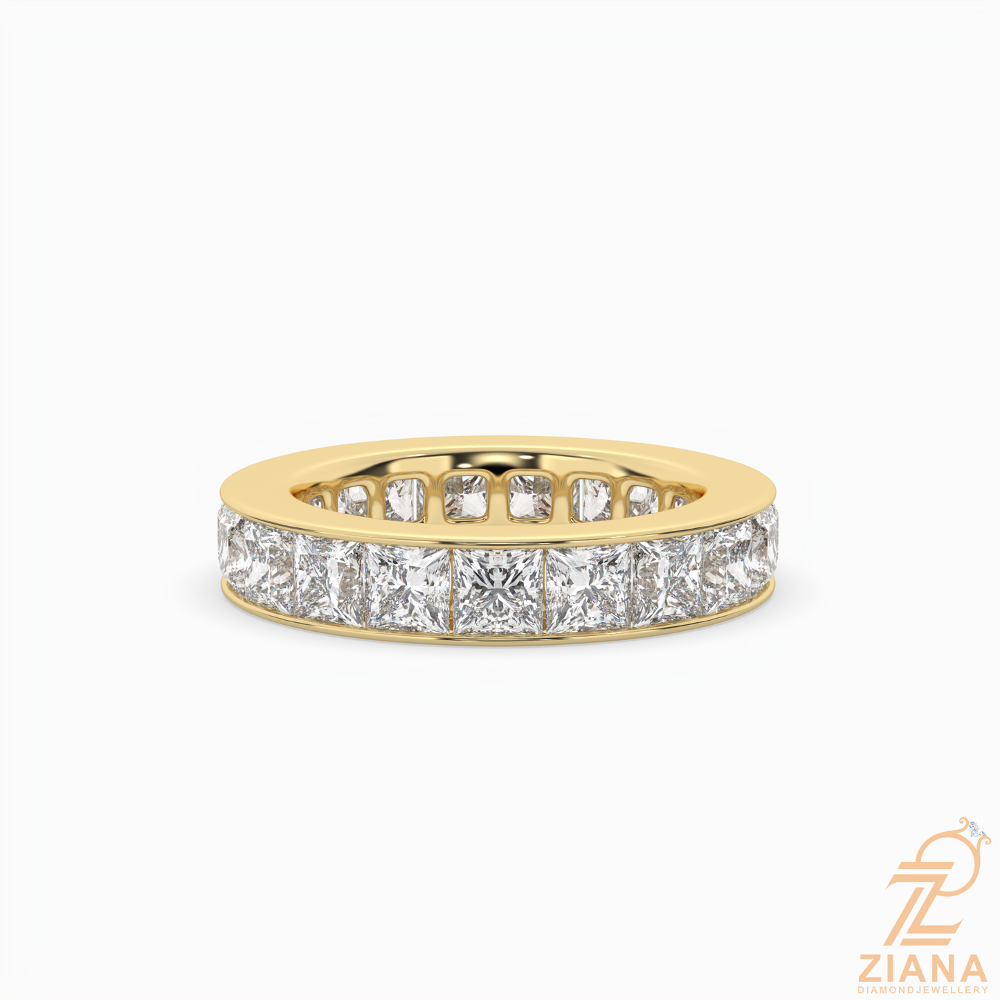 channel set princess diamond wedding band