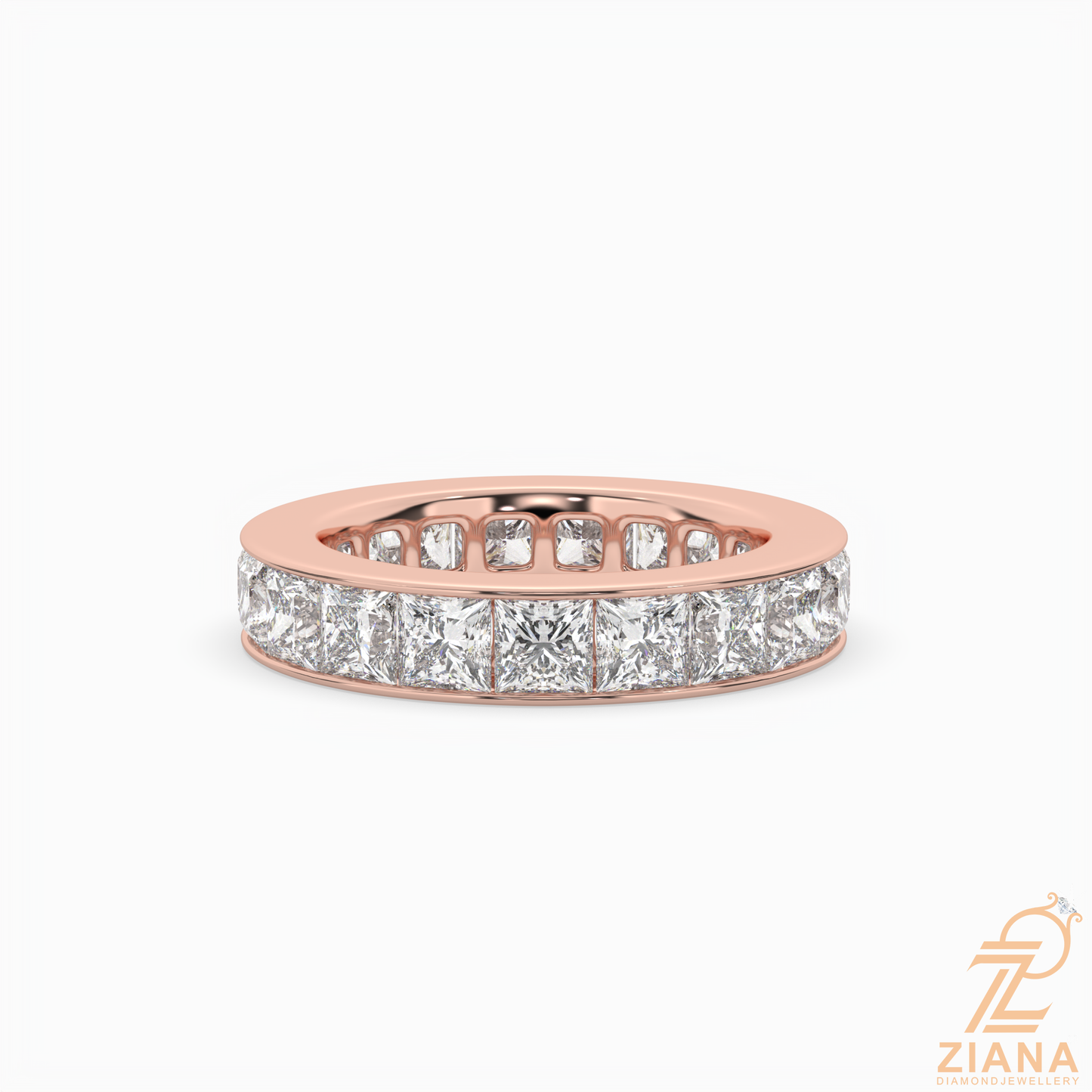 channel set princess diamond wedding band