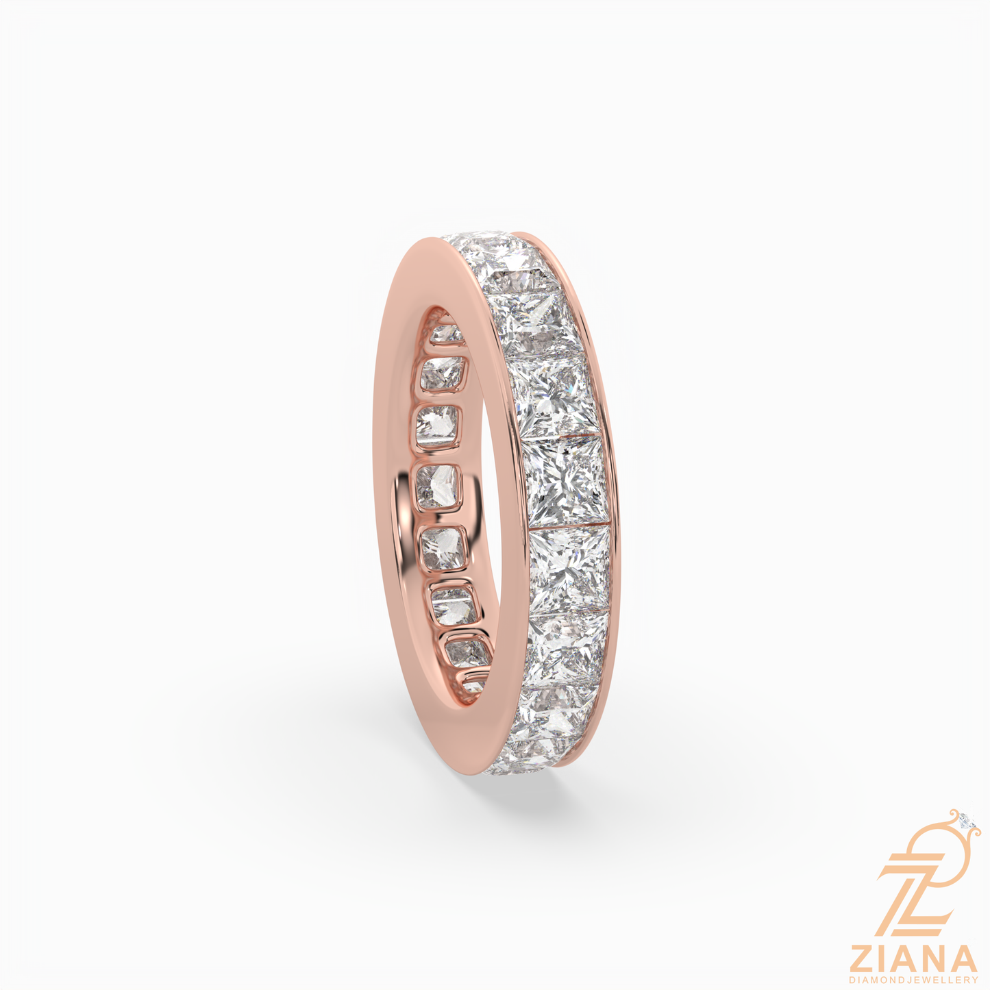 channel set princess diamond wedding band
