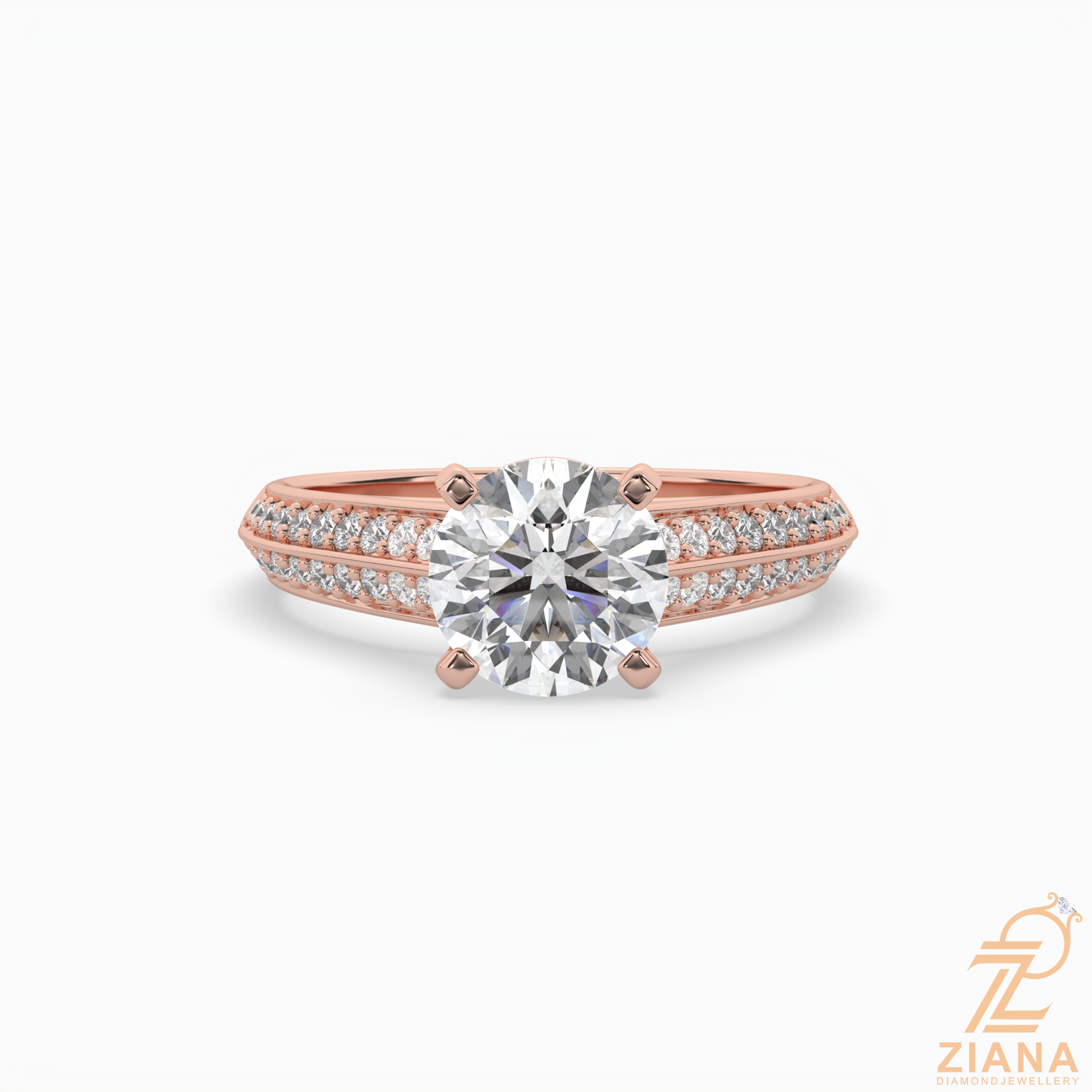 round brilliant cut diamond split shank engagement ring