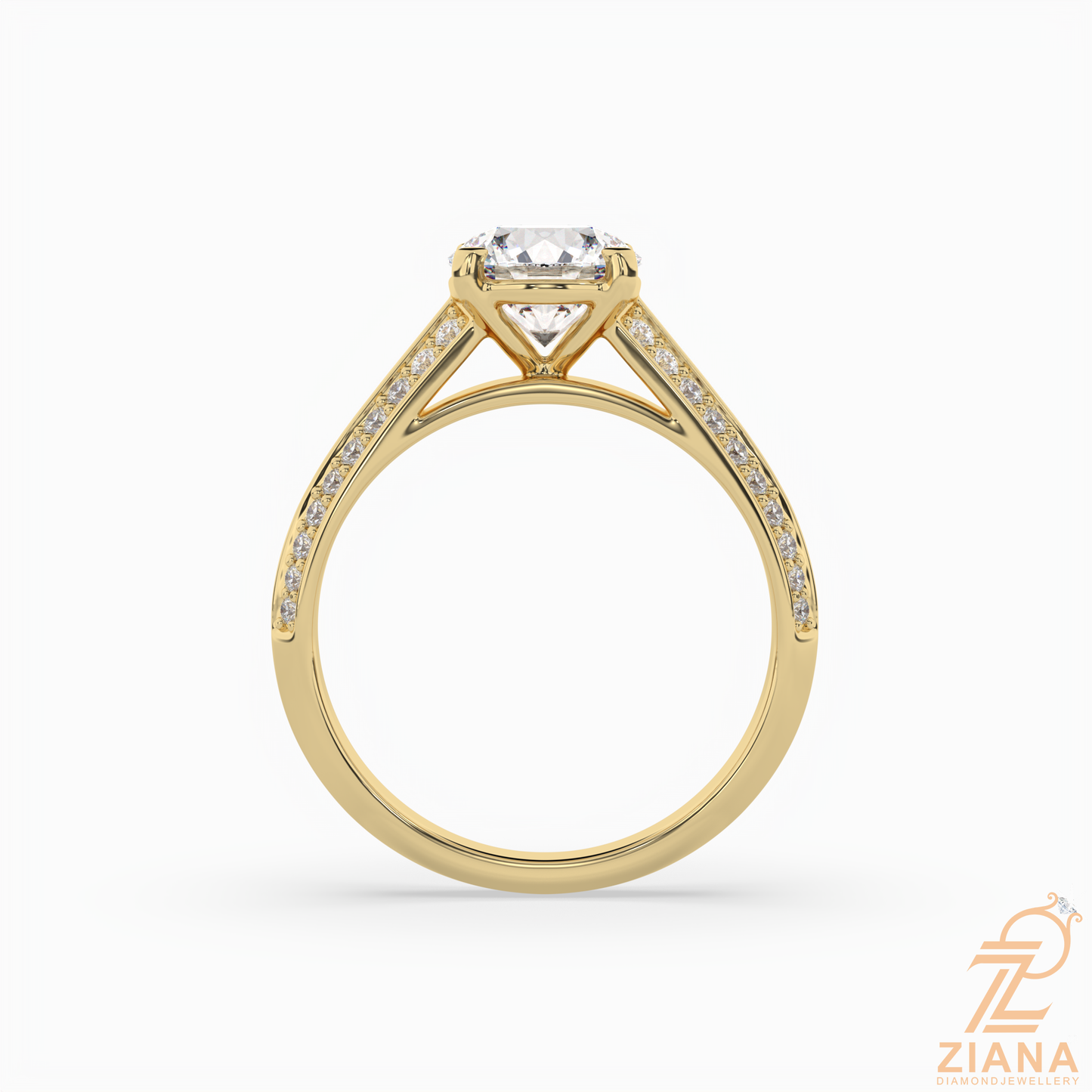 round brilliant cut diamond split shank engagement ring