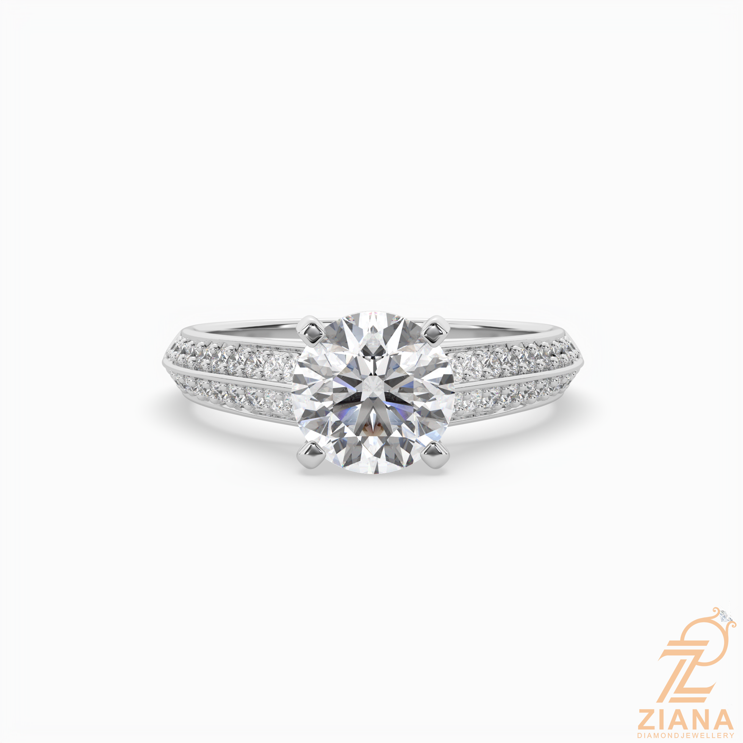 round brilliant cut diamond split shank engagement ring