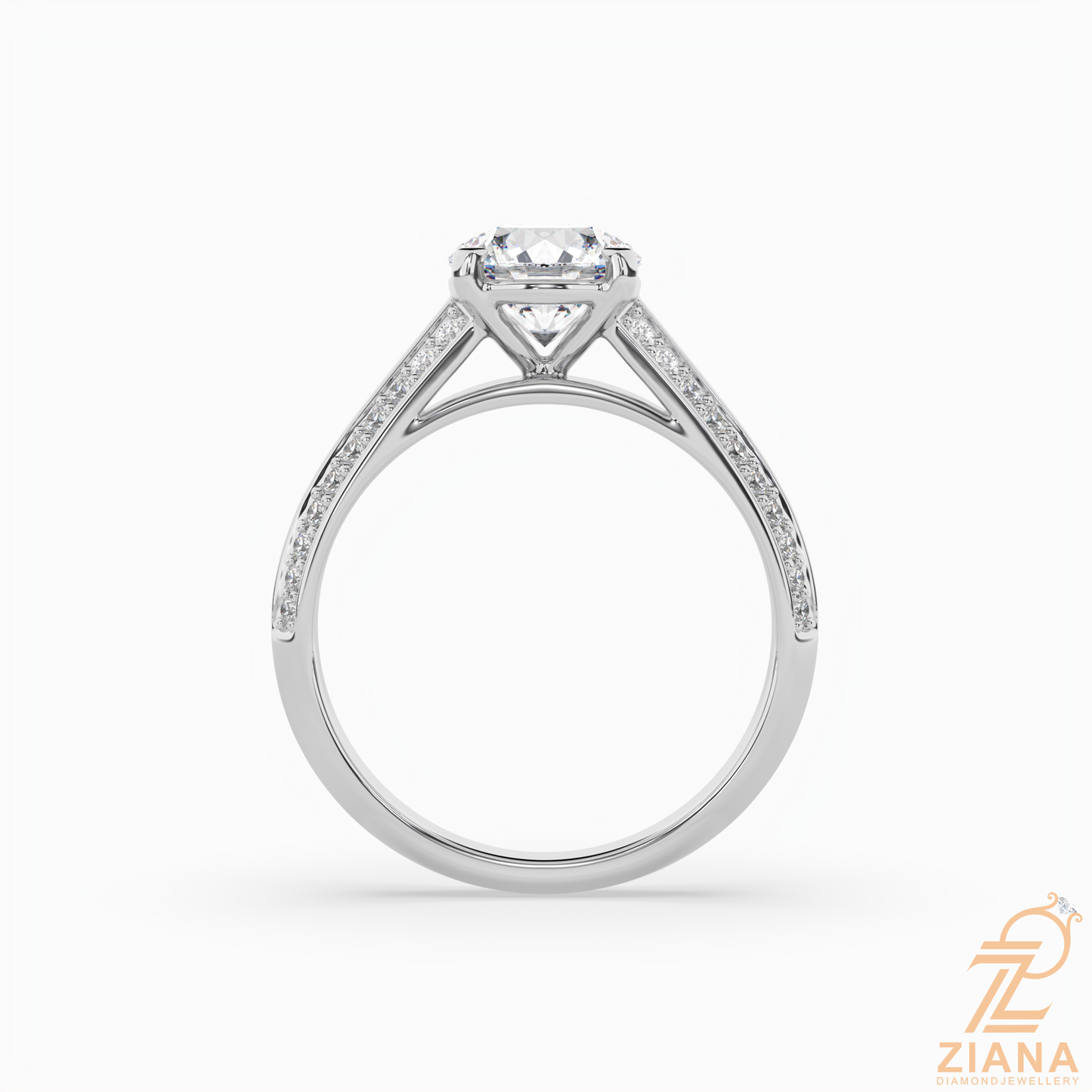 round brilliant cut diamond split shank engagement ring