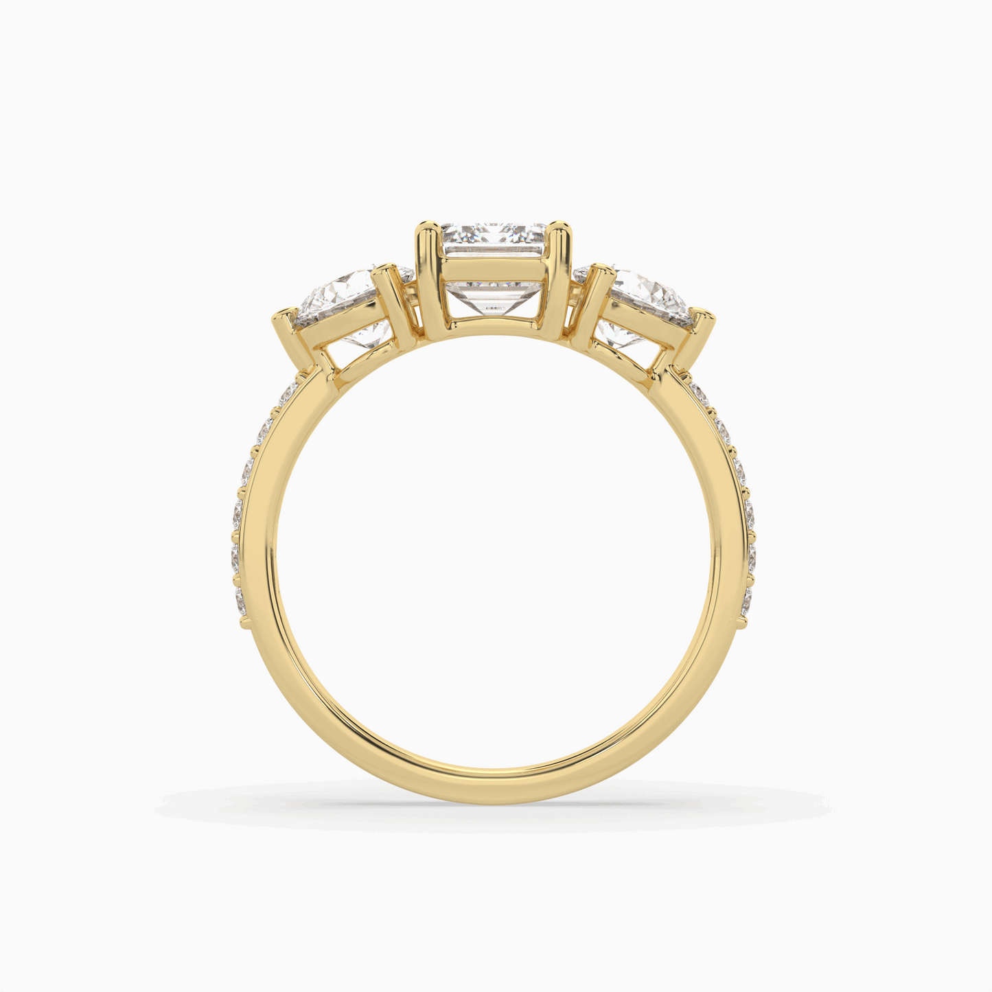 lumina three stone emerald engagement ring
