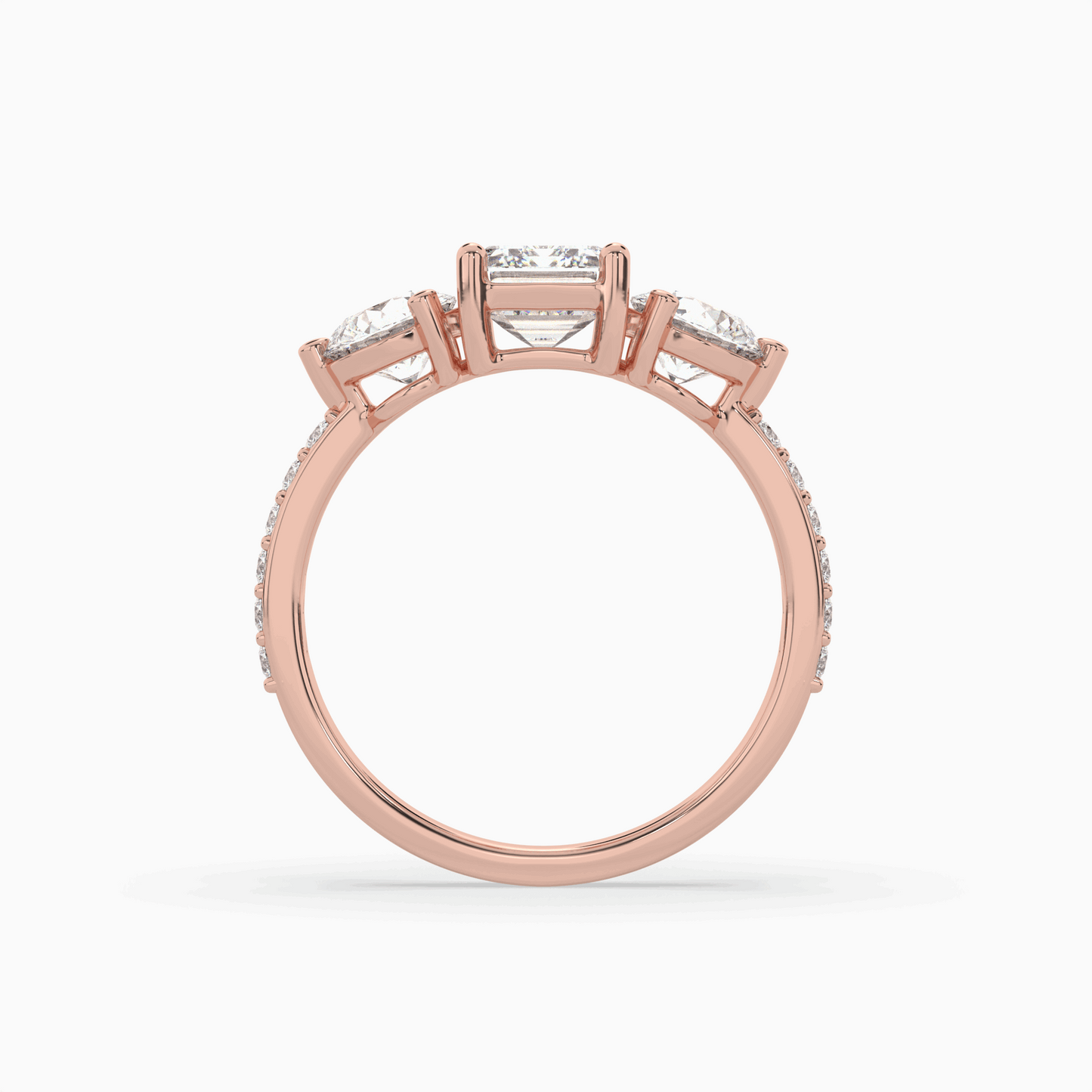 lumina three stone emerald engagement ring