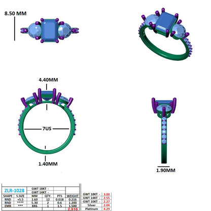 Lumina Three Stone Emerald Engagement Ring
