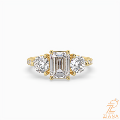 Emerald Cut Three Stone Diamond Engagement Ring