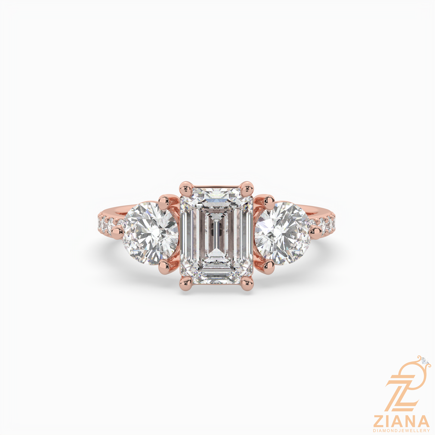 emerald cut three stone diamond engagement ring