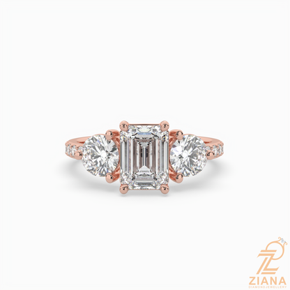 Emerald Cut Three Stone Diamond Engagement Ring