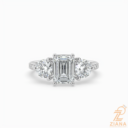 Emerald Cut Three Stone Diamond Engagement Ring