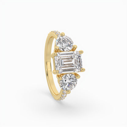 Lumina Three Stone Emerald Engagement Ring