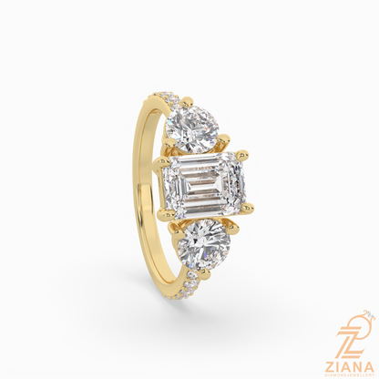 Emerald Cut Three Stone Diamond Engagement Ring