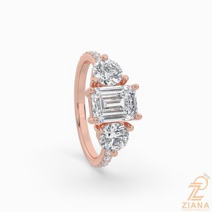 Emerald Cut Three Stone Diamond Engagement Ring