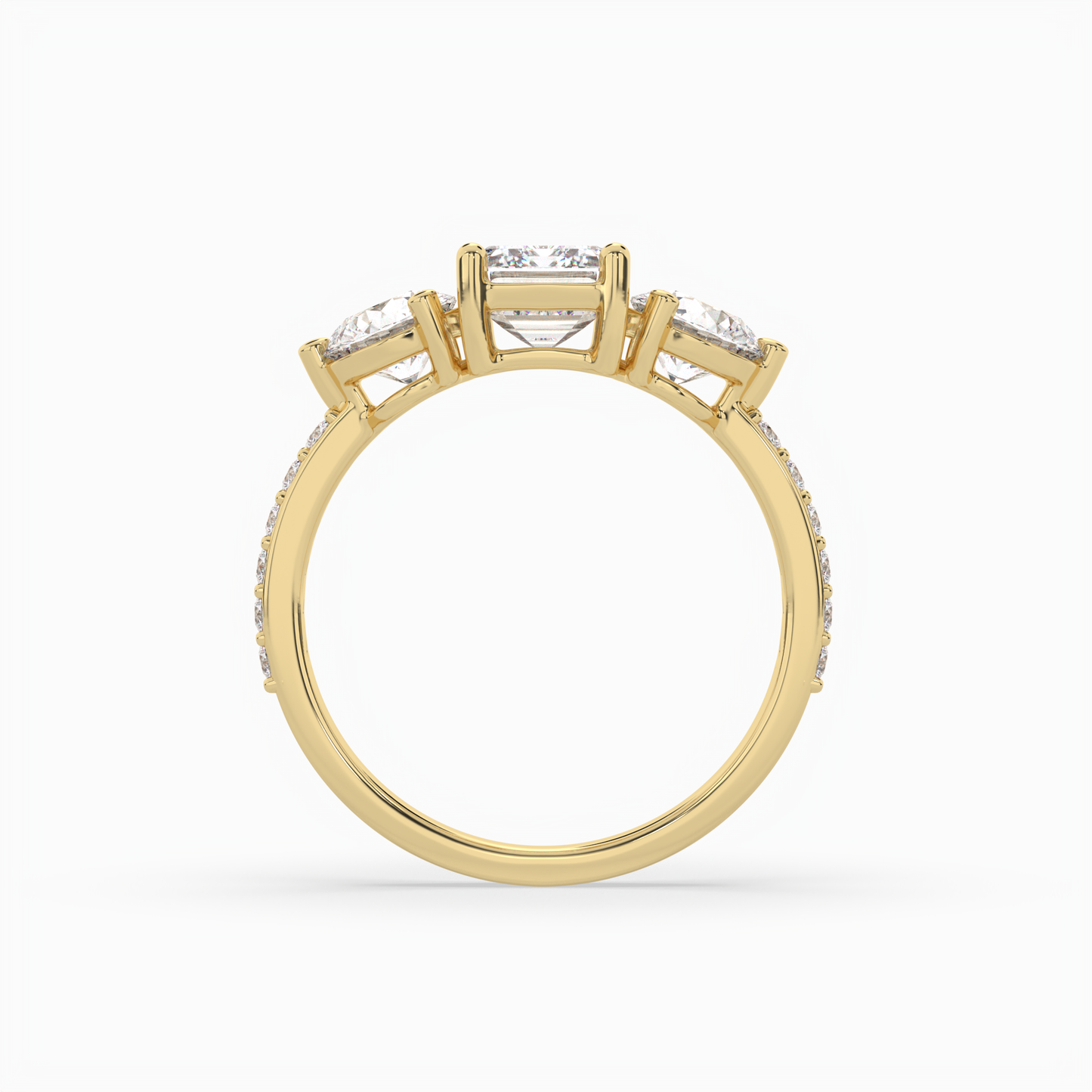 lumina three stone emerald engagement ring