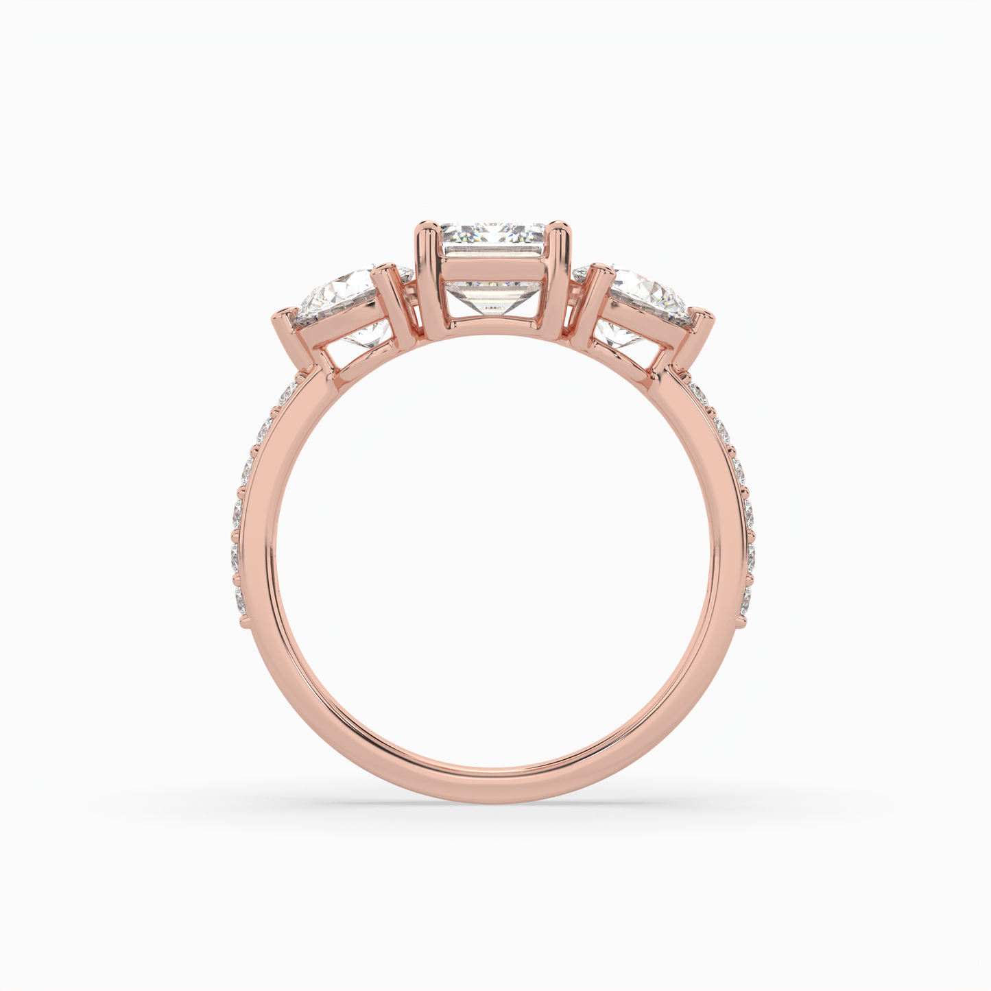 lumina three stone emerald engagement ring